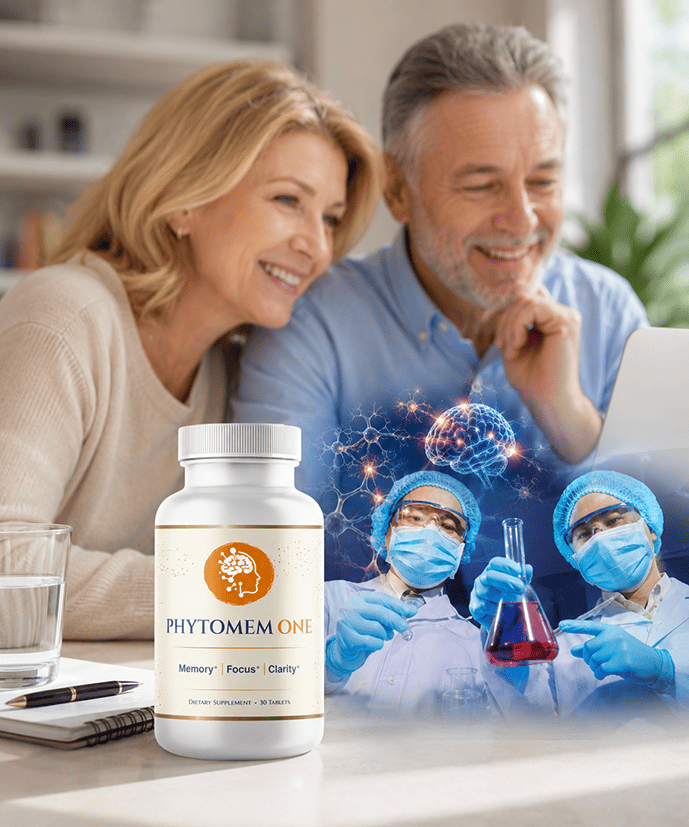 Phytomem One supplement bottle surrounded by natural botanical ingredients